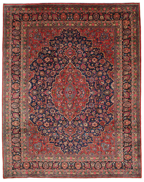  Mashad Tæppe 312X395 Ægte Orientalsk Håndknyttet Sort/Mørkebrun Stort (Uld, Persien/Iran)