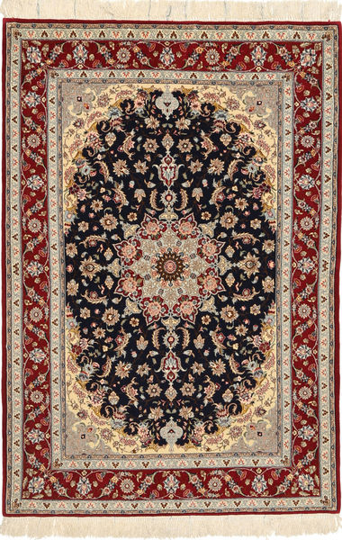  Isfahan Silketrend Tæppe 108X160 Ægte Orientalsk Håndknyttet Mørkerød/Lysebrun (Uld/Silke, Persien/Iran)