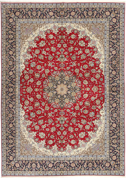  Isfahan Silketrend Tæppe 300X417 Ægte Orientalsk Håndknyttet Lysegrå/Mørkerød Stort (Uld/Silke, Persien/Iran)