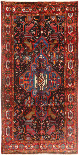  Nahavand Tæppe 158X310 Ægte Orientalsk Håndknyttet Tæppeløber Mørkerød/Mørkebrun (Uld, Persien/Iran)