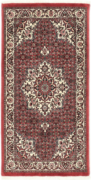  Bidjar Med Silke Tæppe 70X138 Ægte Orientalsk Håndknyttet Mørkebrun/Mørkerød (Uld/Silke, Persien/Iran)