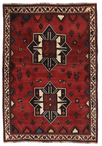  Shiraz Tæppe 112X163 Ægte Orientalsk Håndknyttet Sort/Mørkerød (Uld, )