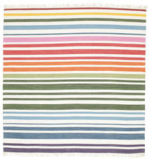  Rainbow Stripe - Hvid Tæppe 200X200 Ægte Moderne Håndvævet Kvadratisk Beige/Hvid/Creme (Bomuld, Indien)