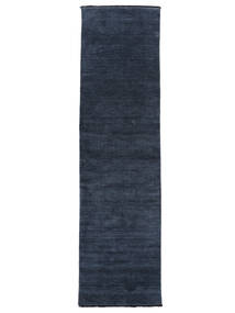  Handloom Fringes - Mørkeblå Tæppe 80X300 Moderne Tæppeløber Hvid/Creme/Sort (Uld, Indien)