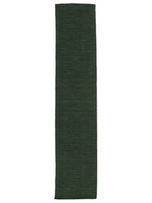  Kelim Loom - Skovgrøn Tæppe 80X300 Ægte Moderne Håndvævet Tæppeløber (Uld, Indien)