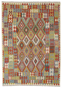  Kelim Afghan Old Style Tæppe 208X291 Ægte Orientalsk Håndvævet Mørkebrun/Mørkerød (Uld, Afghanistan)