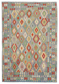  Kelim Afghan Old Style Tæppe 205X294 Ægte Orientalsk Håndvævet Mørkegrøn/Olivengrøn (Uld, Afghanistan)