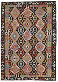  Kelim Afghan Old Style Tæppe 201X287 Ægte Orientalsk Håndvævet Mørkebrun/Sort (Uld, Afghanistan)